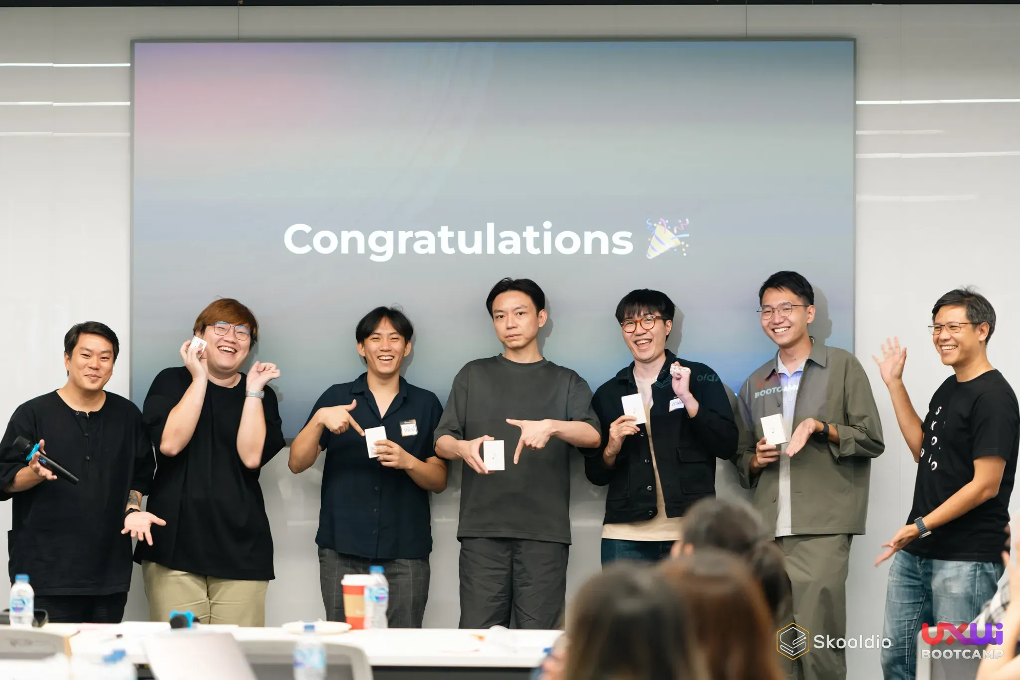 Group project team winners with prizes